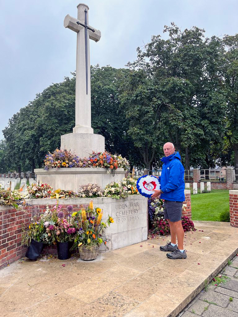 Photo of Mr Andy Skinner laying a wreath on the Cenotaph in the War Cemetery at Uden near Eindhoven